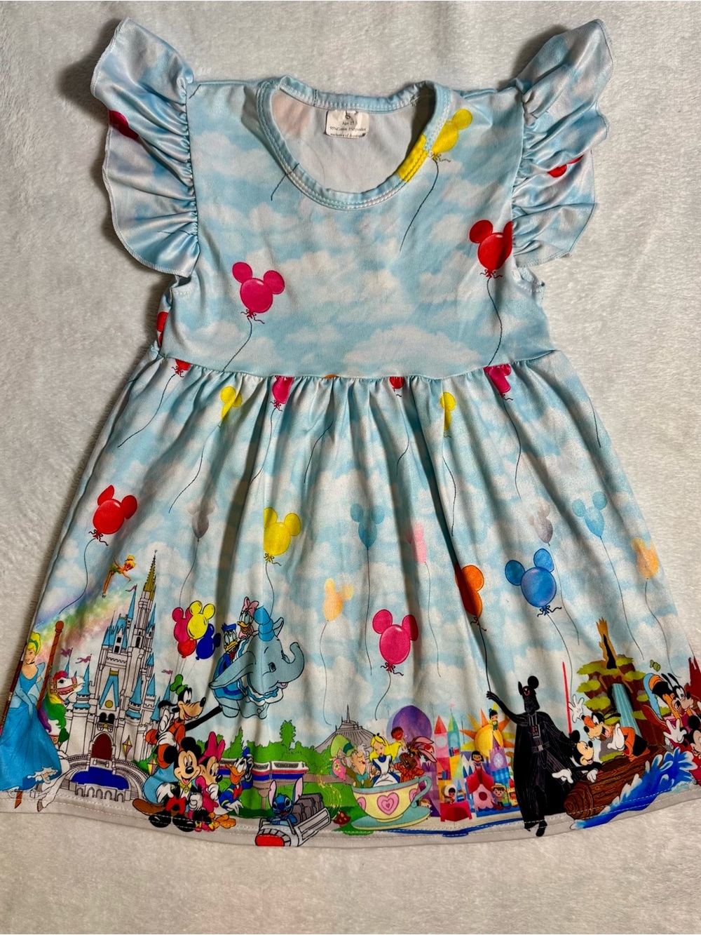 Disney Light Blue Balloon & Character Print Kids Dress